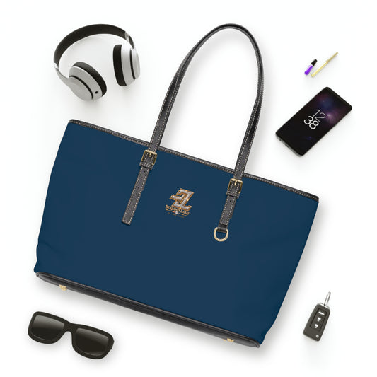 Ocean Petrol Smooth Monogram Tote Bag – BL Signature Deep Teal-Blue PU Leather Shoulder Bag with Dark Contrast