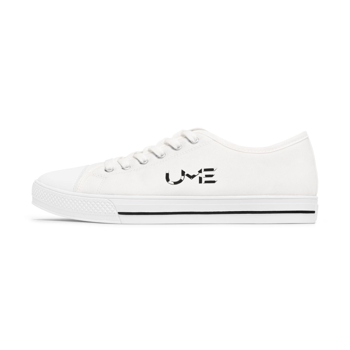 Women's Low Top Sneakers — Minimal White Canvas Sneakers with UME Side Logo