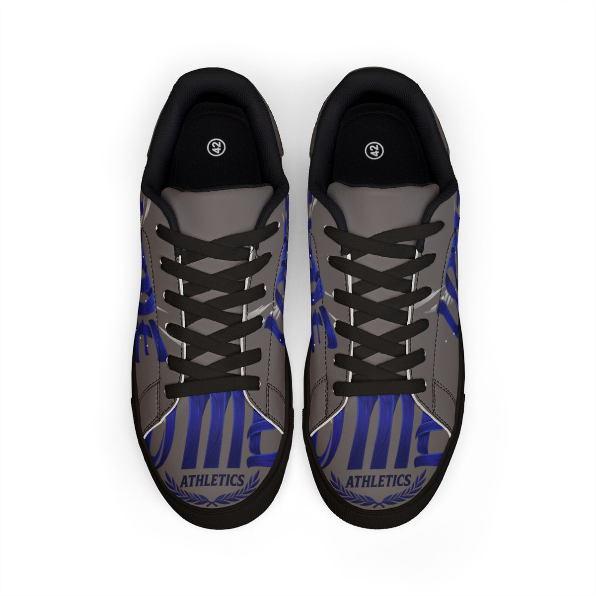 Leather Low-Top Sneakers — Grey & Blue Athletic Graphic