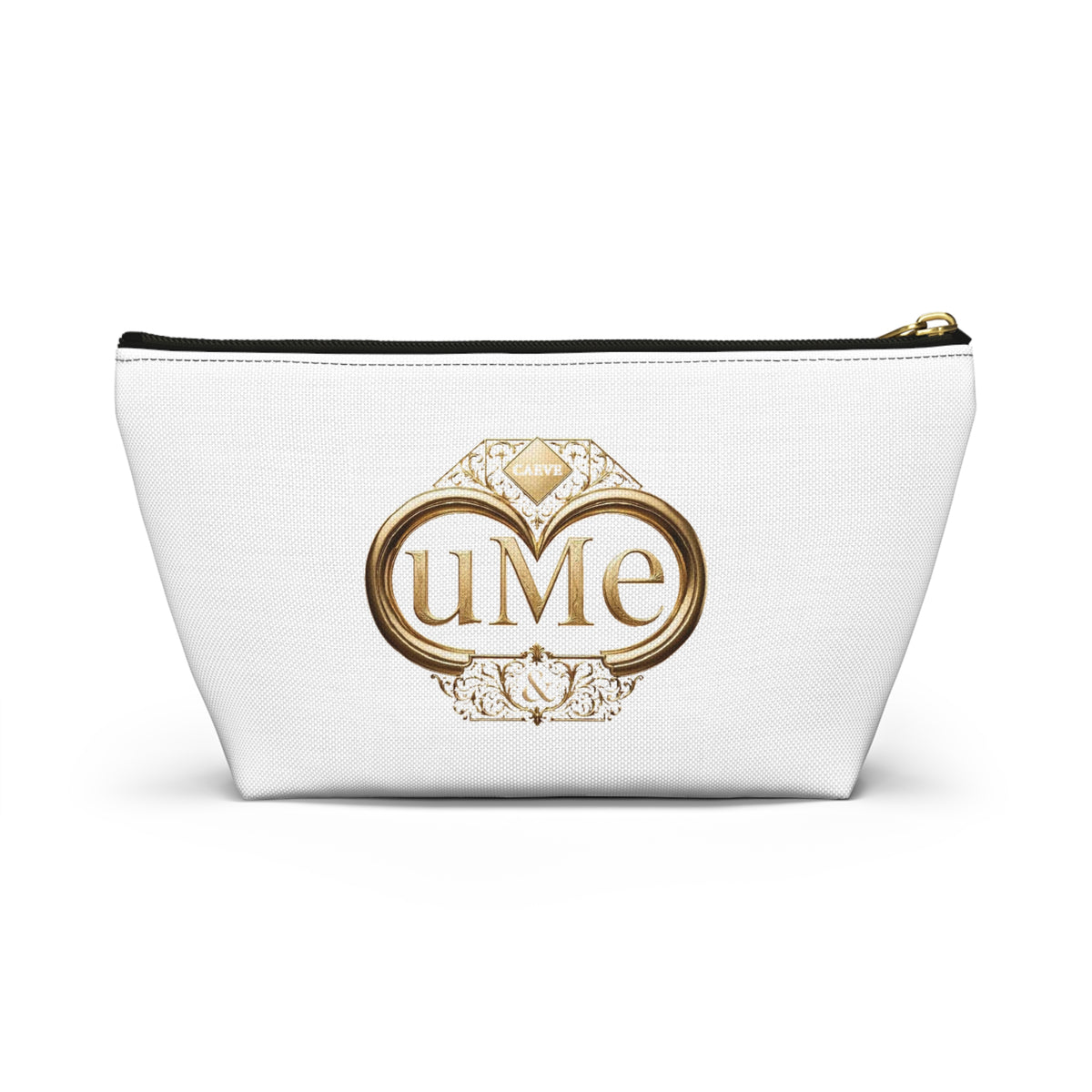 Accessory Pouch — White Elegant Gold Monogram 'uMe' Cosmetic Bag