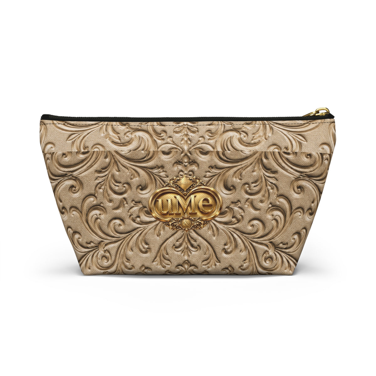 Beige UME Gold Scroll Accessory Pouch — All-Over Print