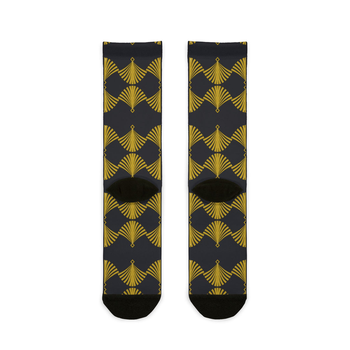 Crew Socks — Gold Art Deco Fan Print on Charcoal
