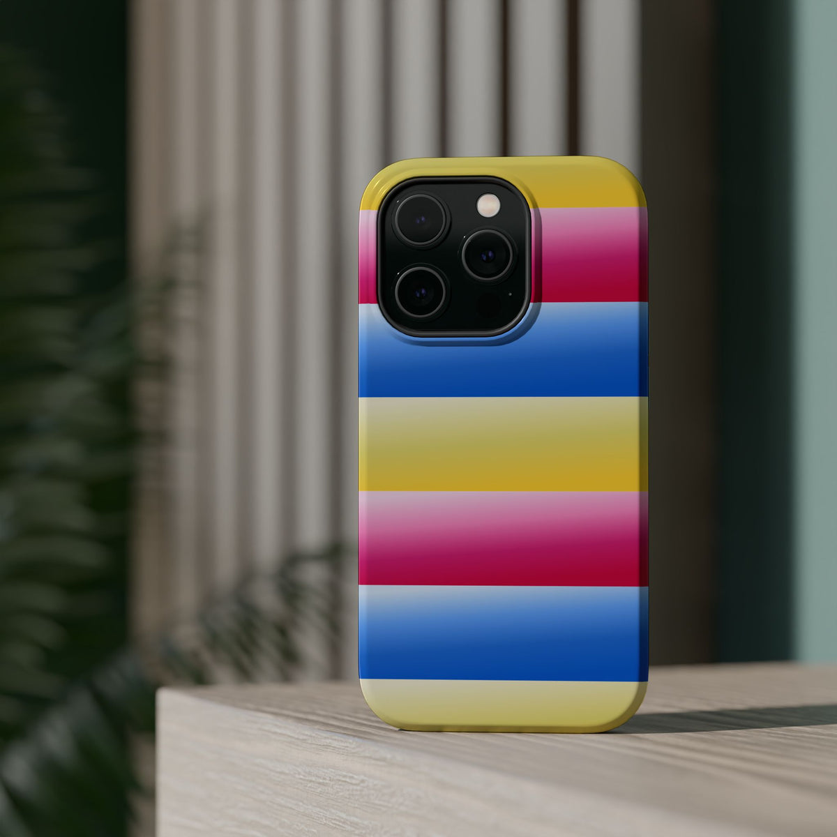 Striped Magnetic Impact-Resistant Phone Case — Colorful Pink Blue Yellow Protection