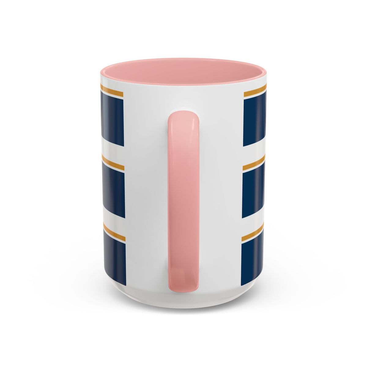 Navy and Gold Striped Accent Mug — White Ceramic