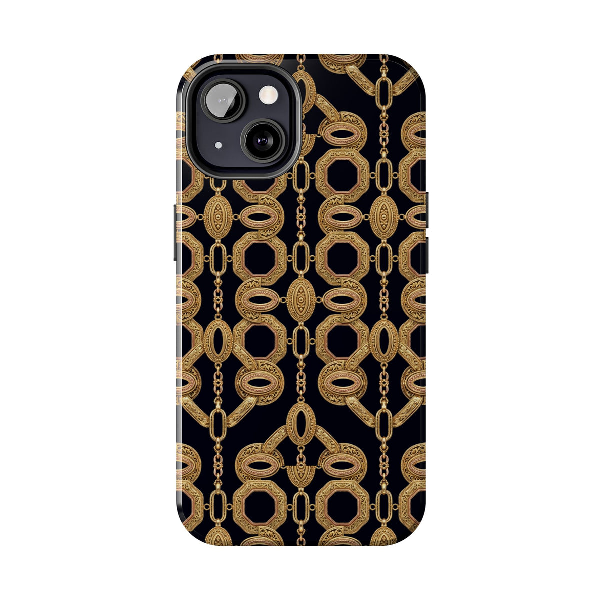 Gold Chain Phone Case — Black & Gold Ornate Chain All-Over Print Tough Cover