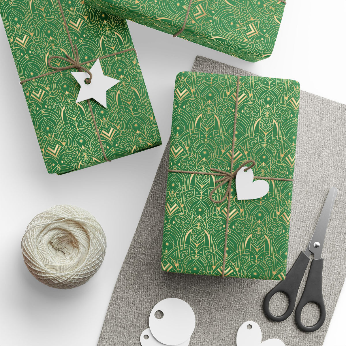 Festive Green & Gold Wrapping Paper Roll — Elegant Holiday Gift Wrap