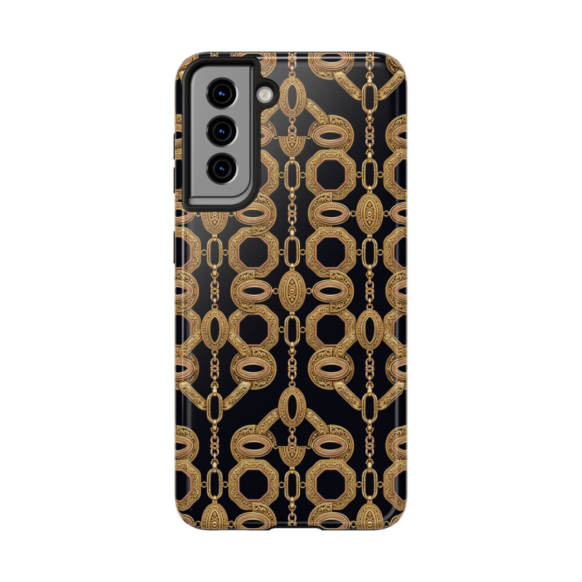 Gold Chain Phone Case — Black & Gold Ornate Chain All-Over Print Tough Cover