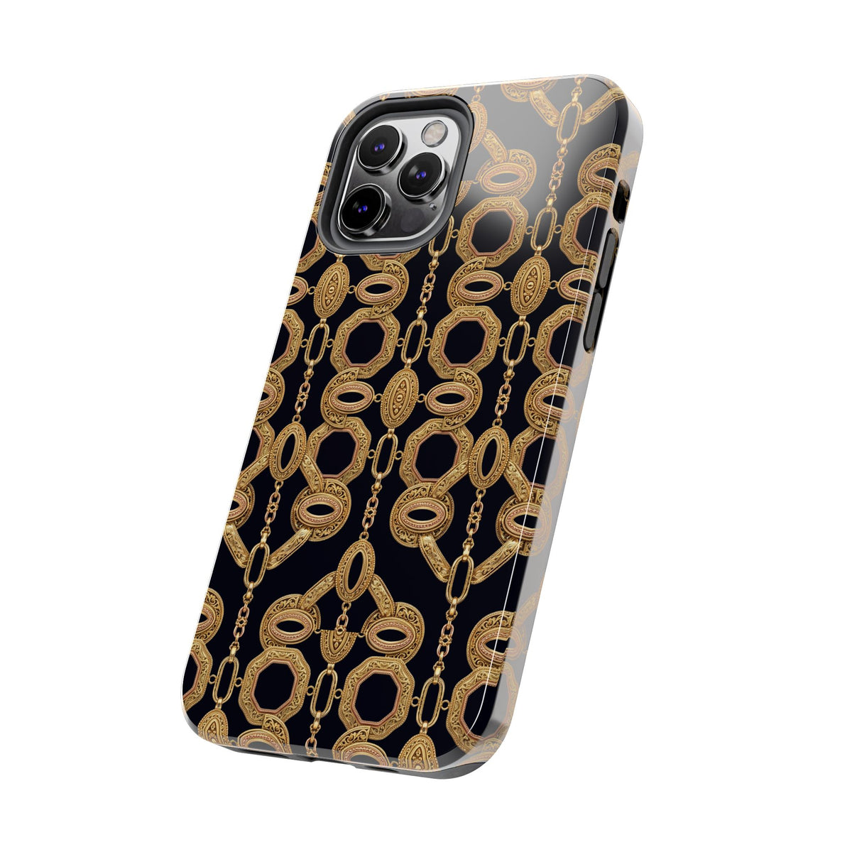 Gold Chain Phone Case — Black & Gold Ornate Chain All-Over Print Tough Cover