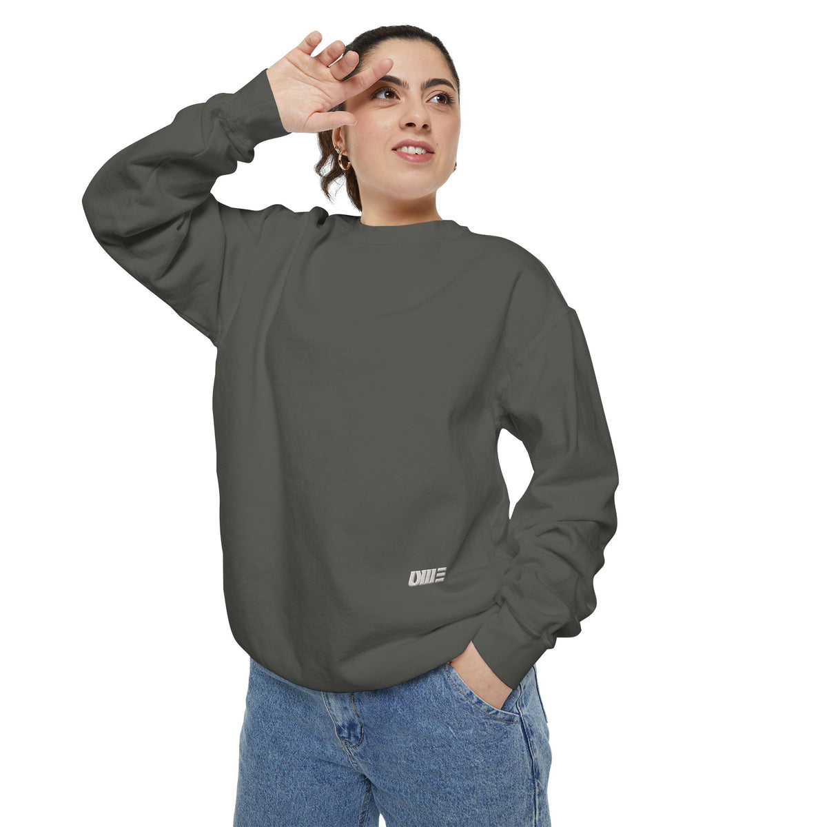 Garment-Dyed Crewneck Sweatshirt — Multi-Color Minimal Graphic