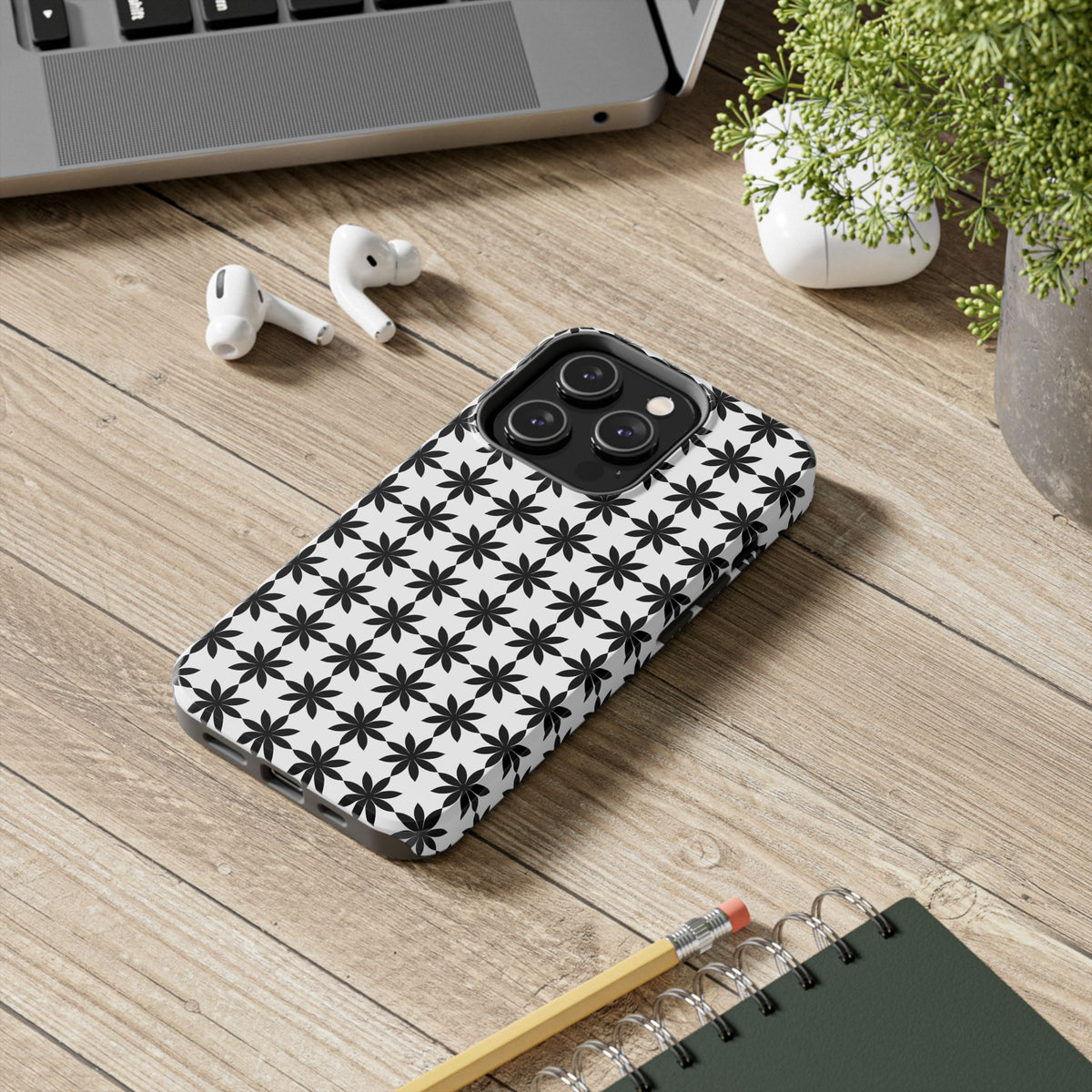 Tough Phone Case — Black & White Geometric Star Pattern