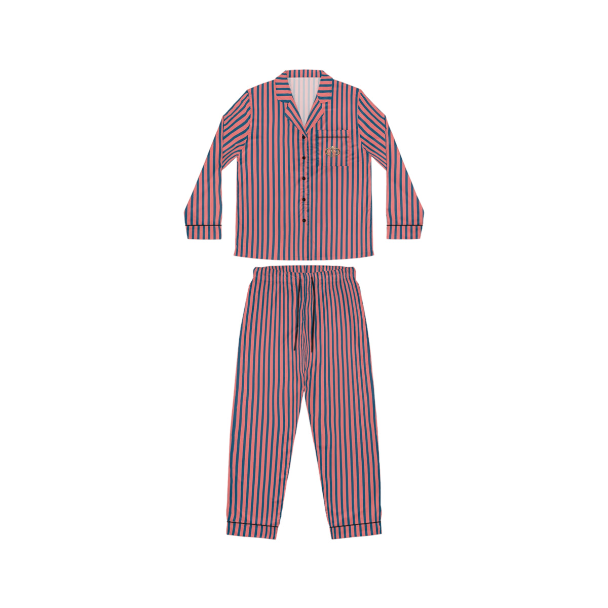 UME Striped Satin Women's Pajama Set — Coral Pink All-Over Print