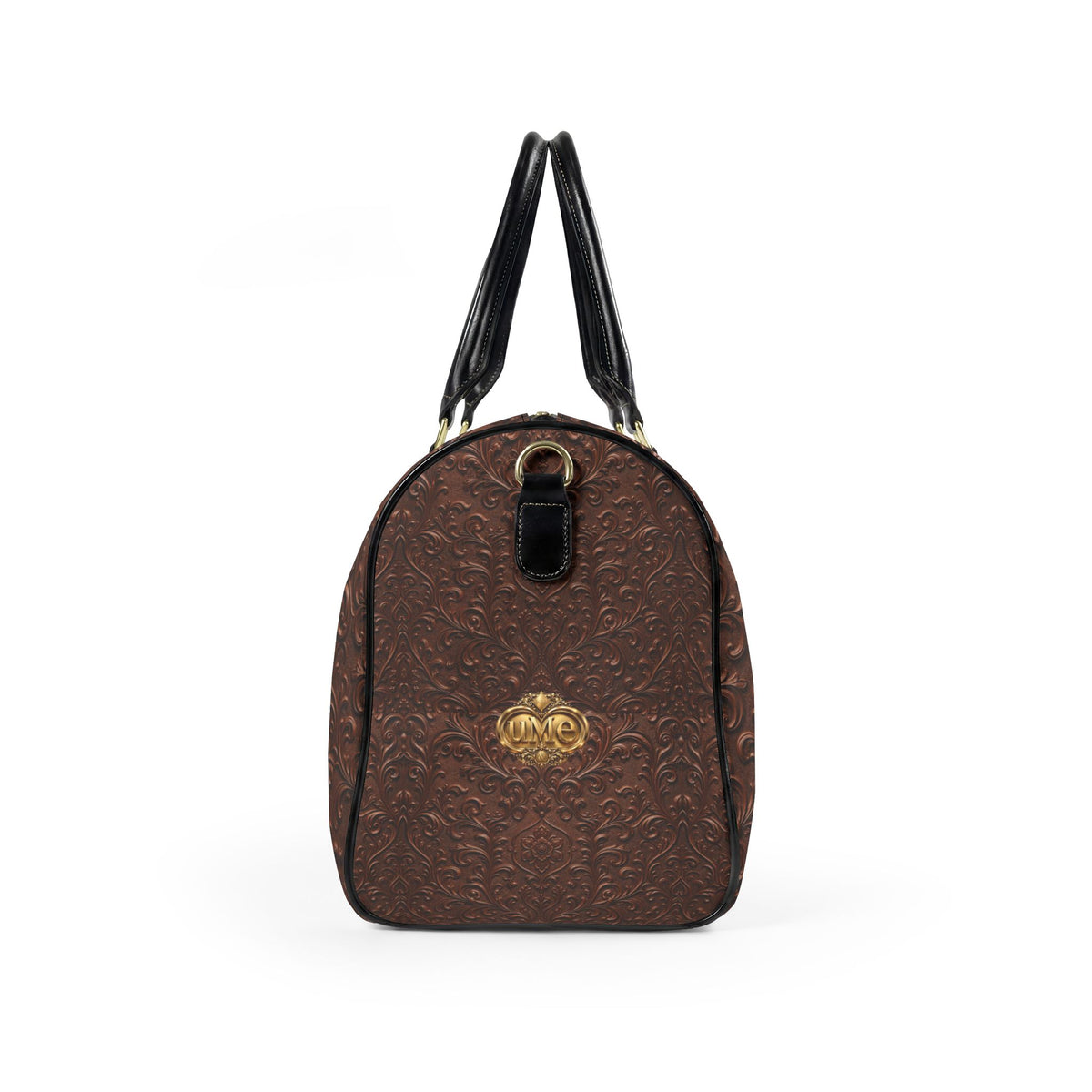 Brown Faux Leather Travel Bag — Vintage Scroll UME Weekender