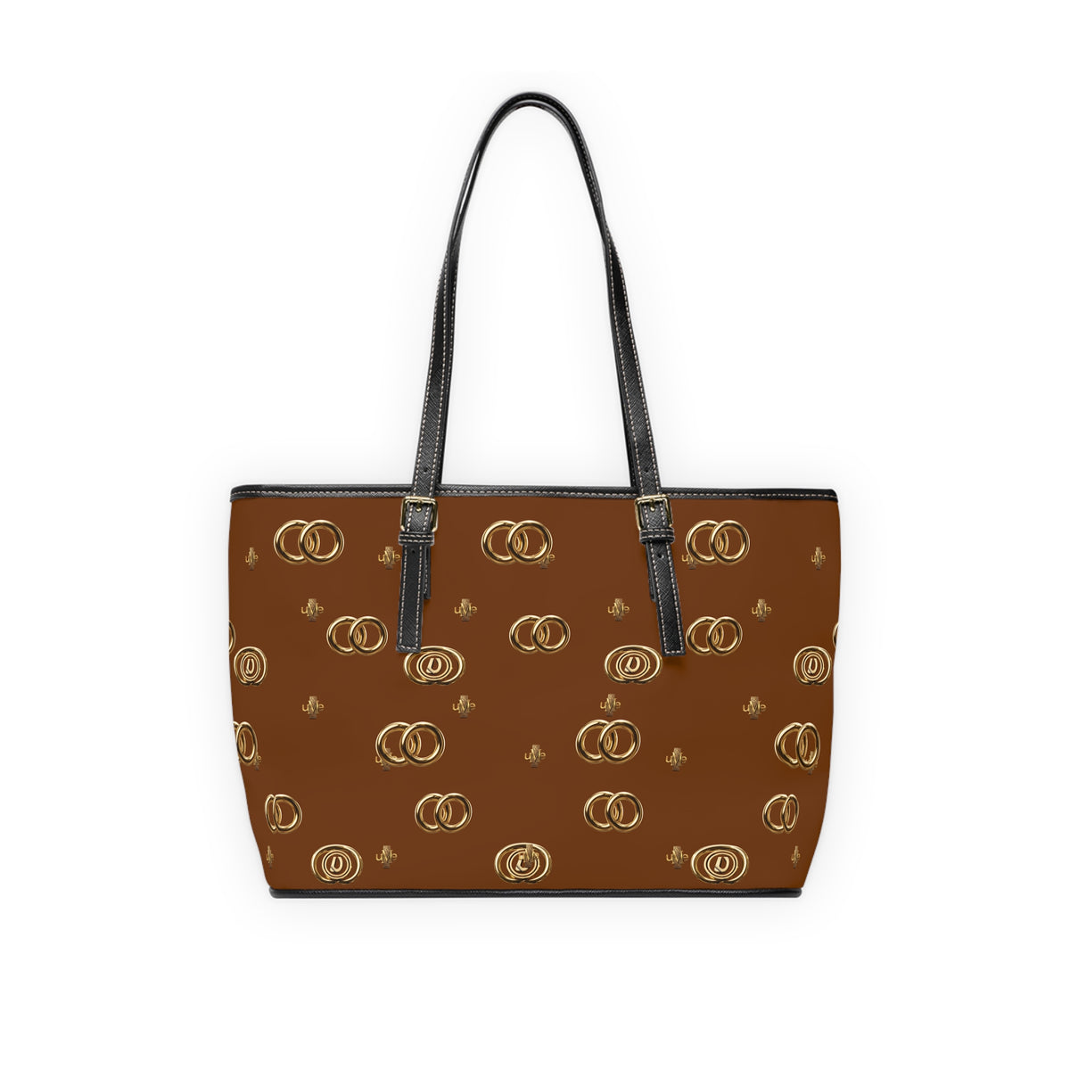 PU Leather Shoulder Bag — Dark Orange Gold Emblem Tote
