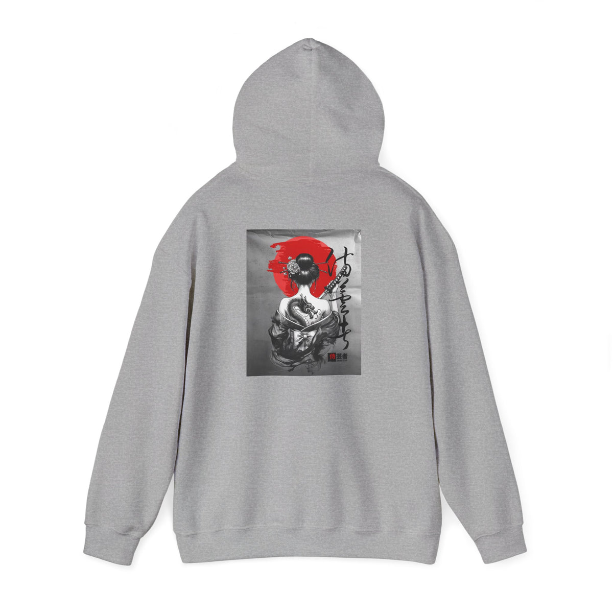 Samurai Poppy Hoodie — Japanese Ink Art Hooded Sweatshirt