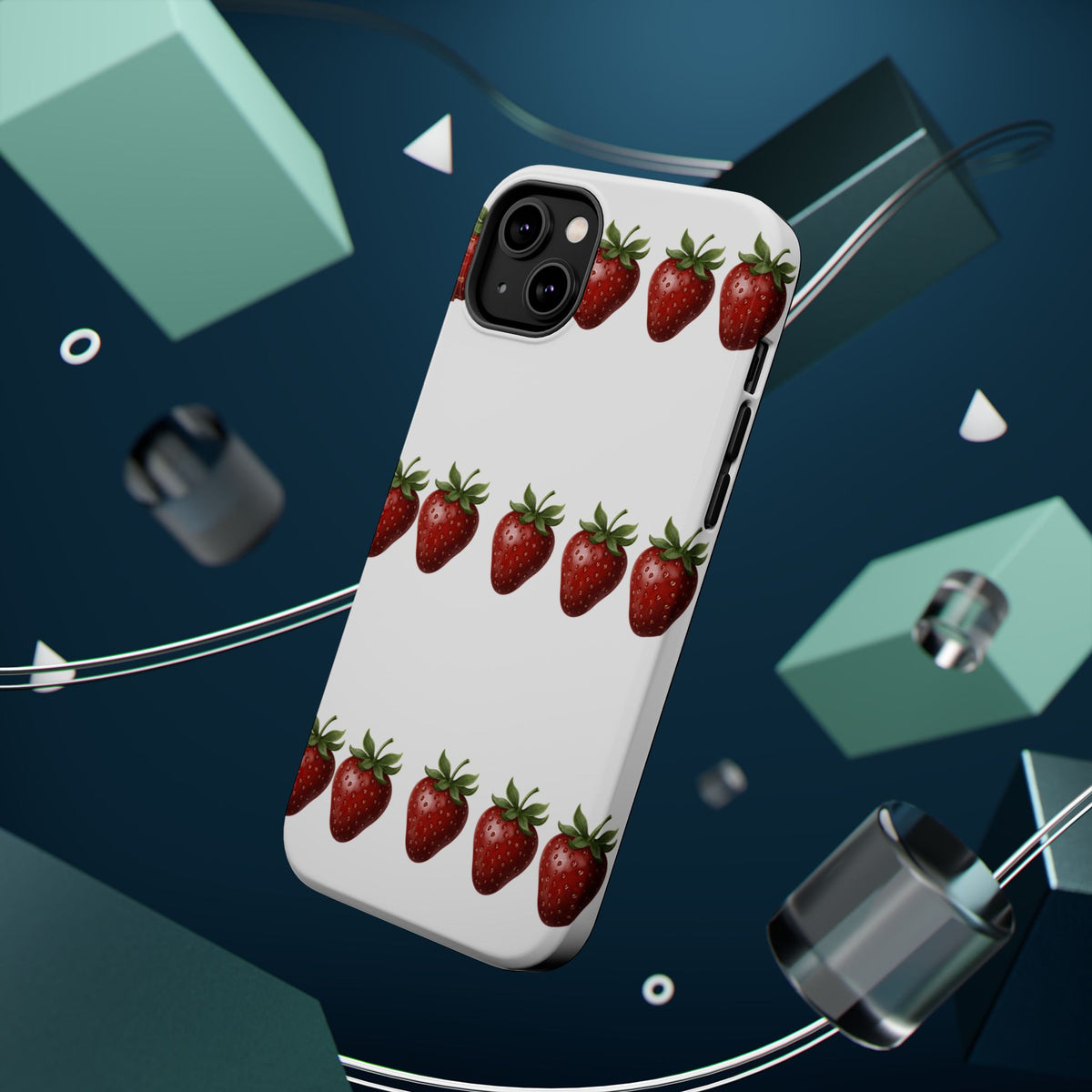 Strawberry Row Phone Case — White MagSafe Magnetic Impact-Resistant Cover
