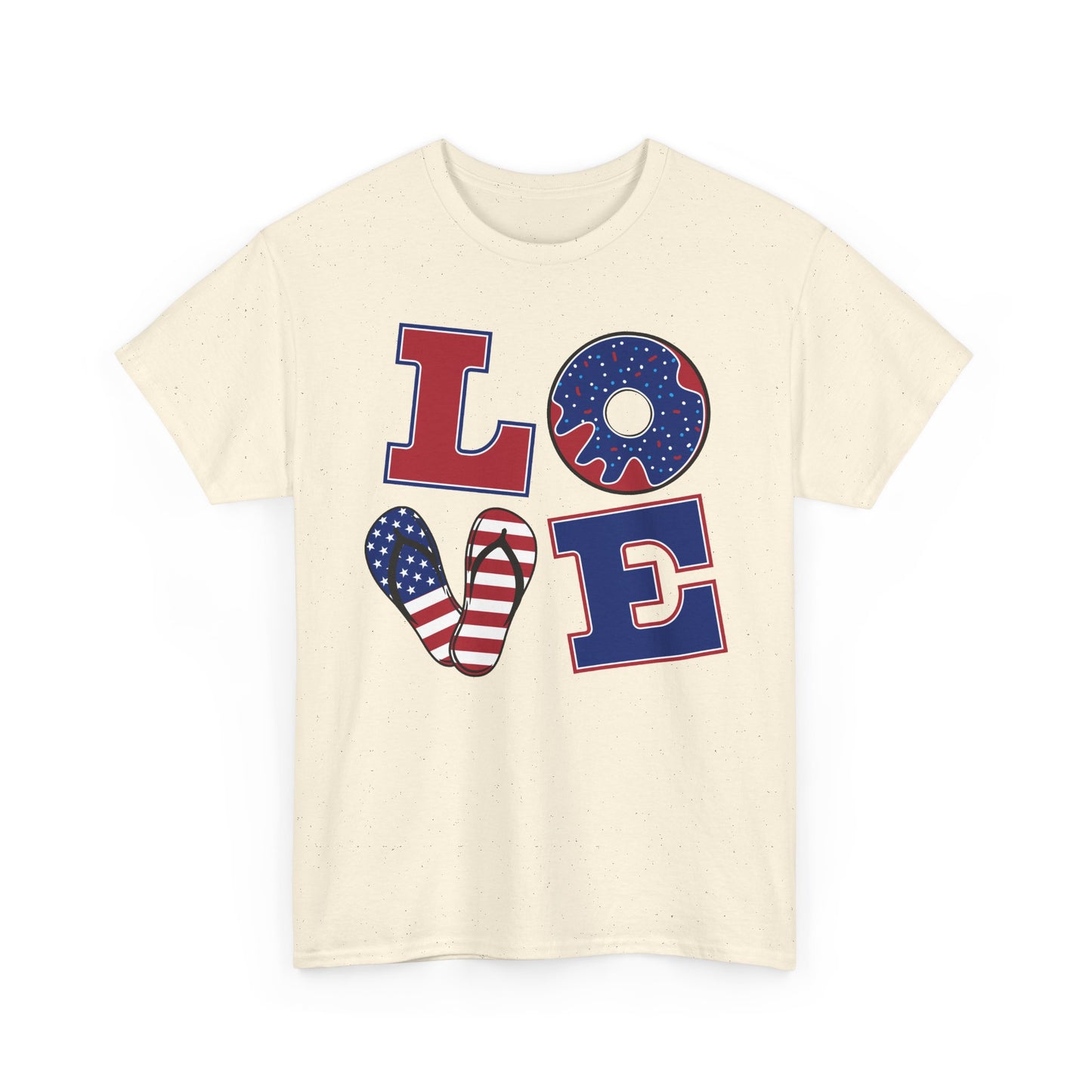 Patriotic "LOVE" Tee – American Flag Donut Heart 4th of July Shirt