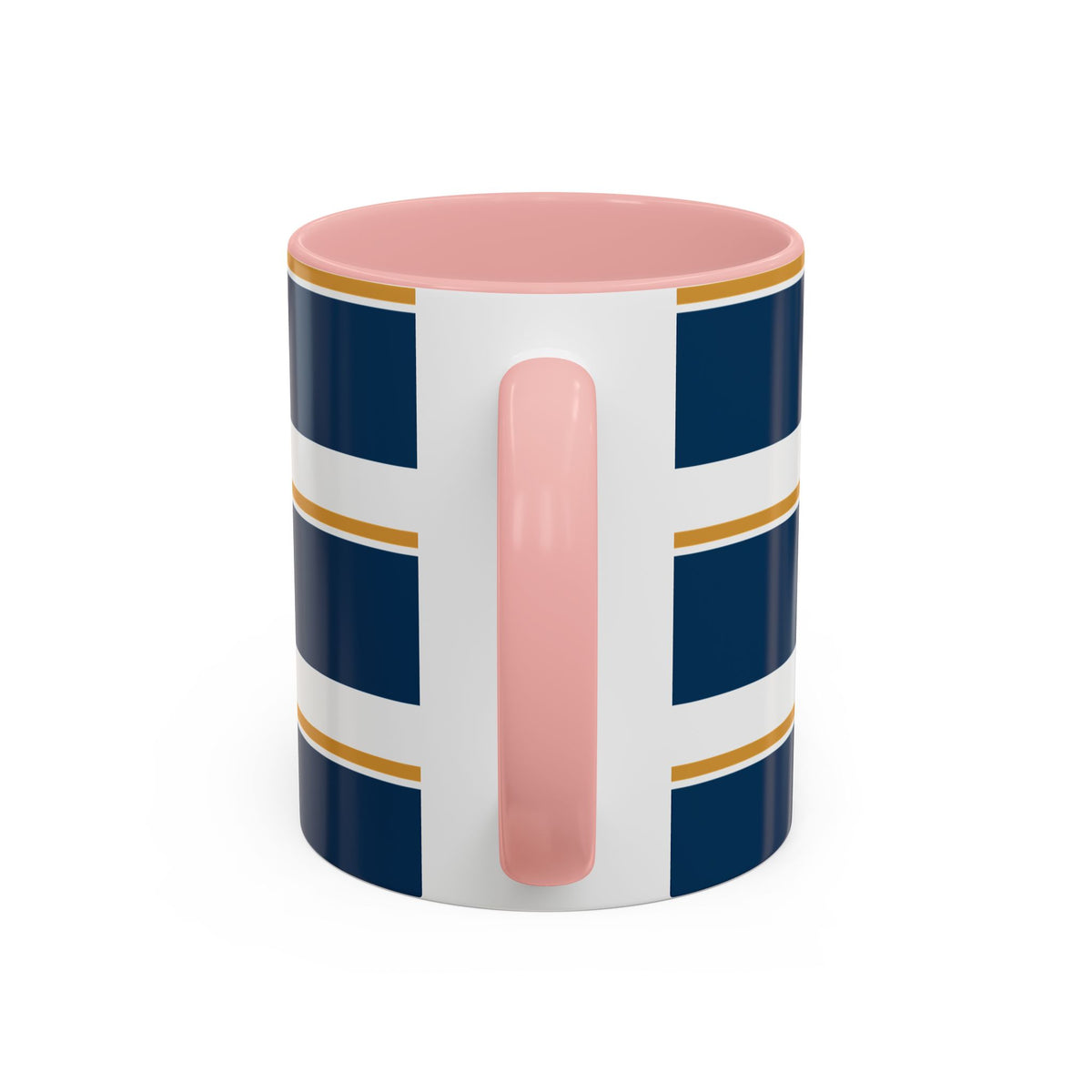 Navy and Gold Striped Accent Mug — White Ceramic