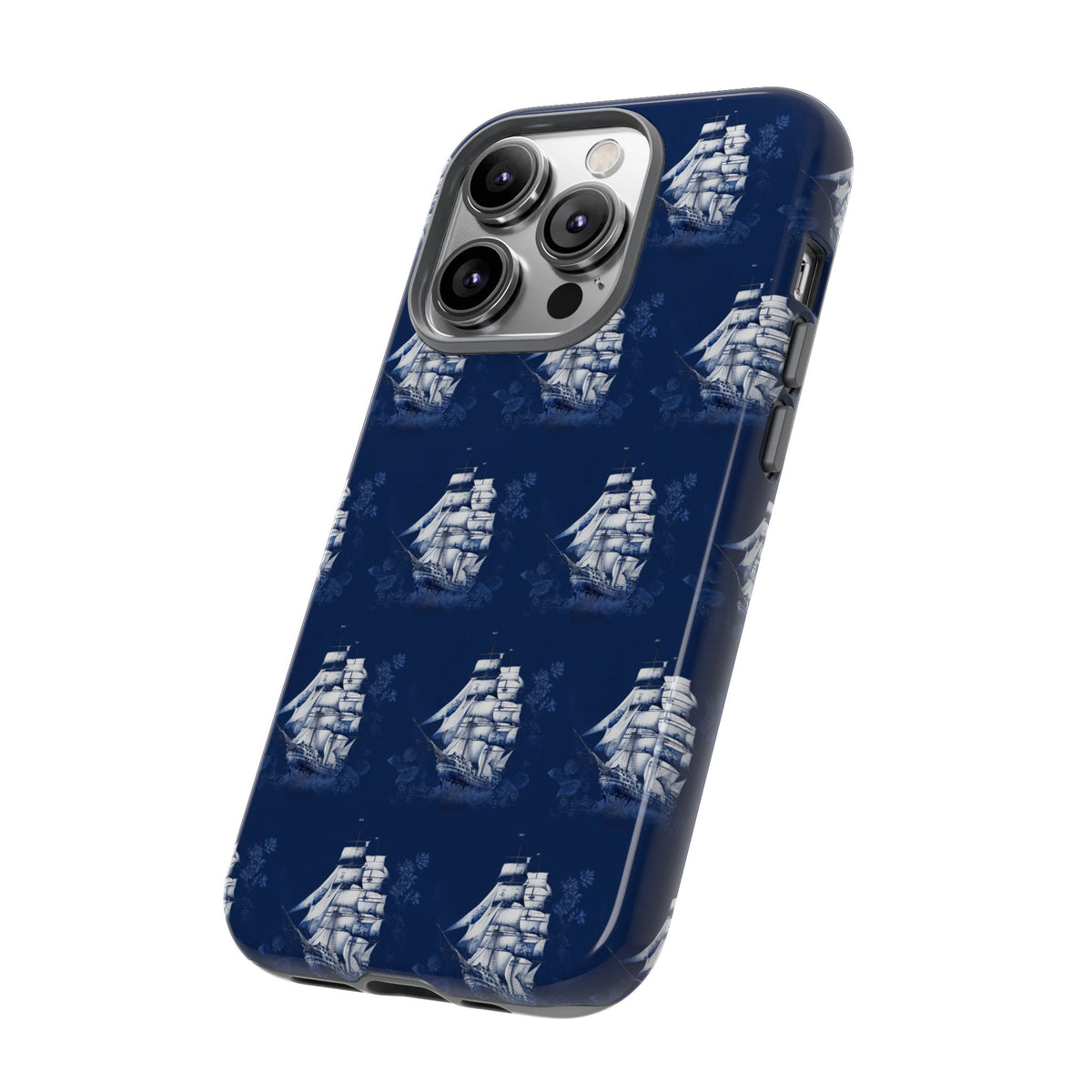 Navy Sailing Ship Phone Case — Navy Blue Vintage Nautical All-Over Print