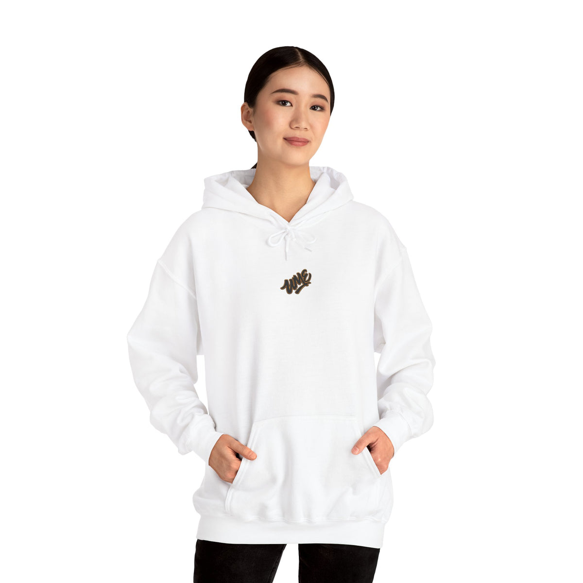 Hoodie — White UME Black Logo All-Over Print
