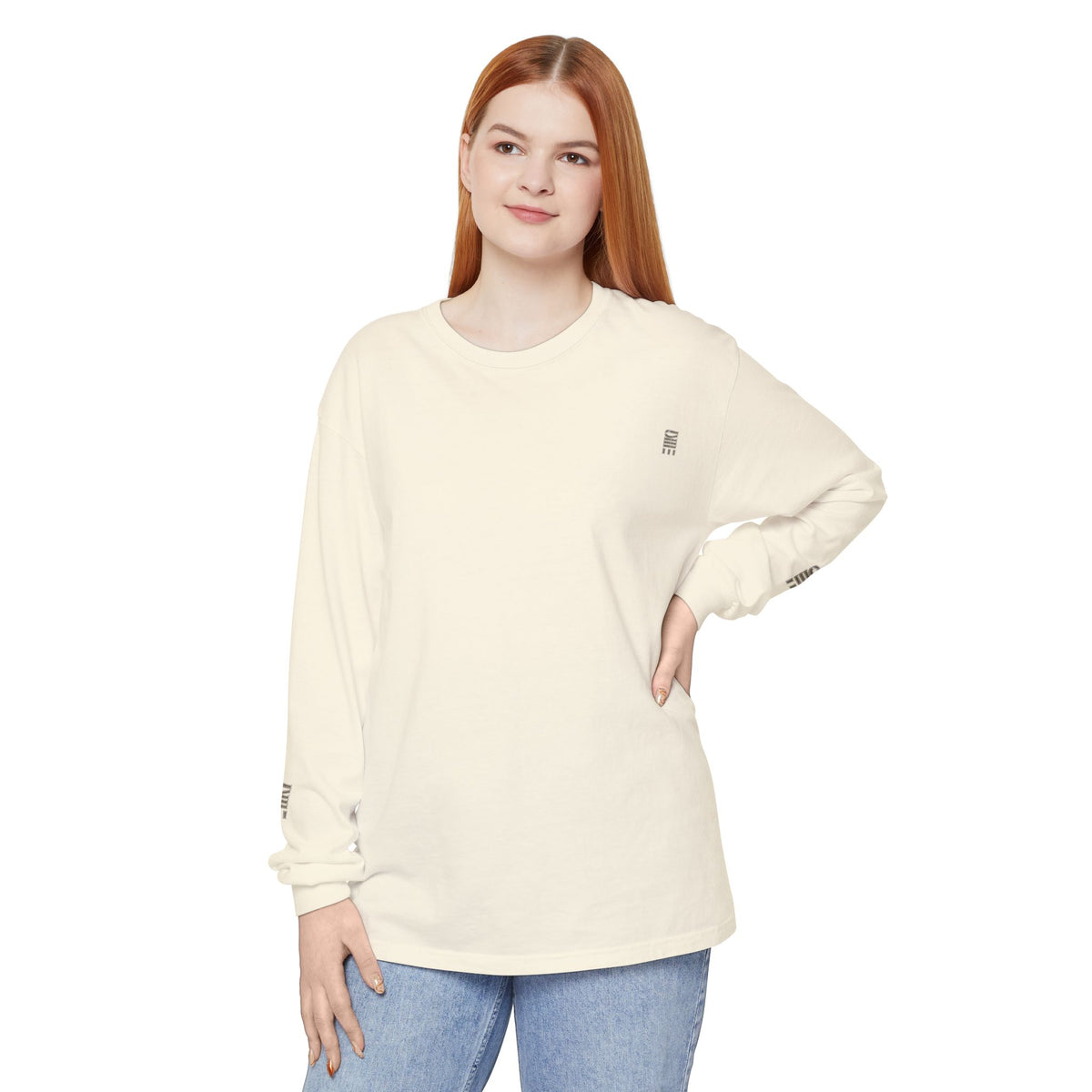 Garment-Dyed Long-Sleeve T-Shirt — Multi-Color Minimal Graphic
