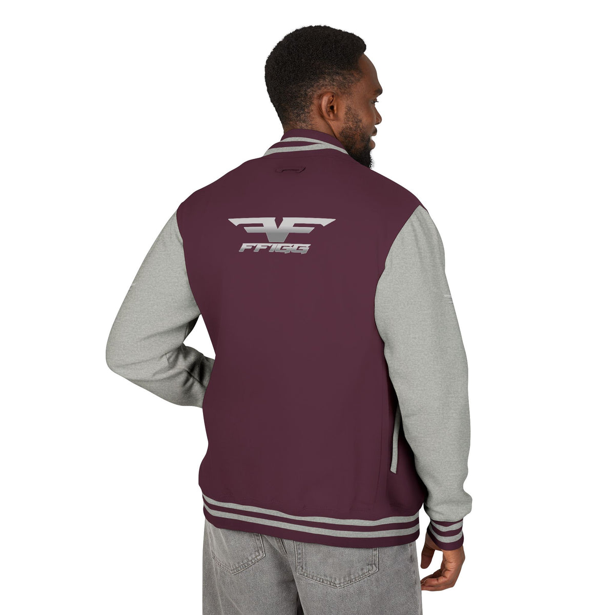 Black and White Varsity Jacket with Winged Logo