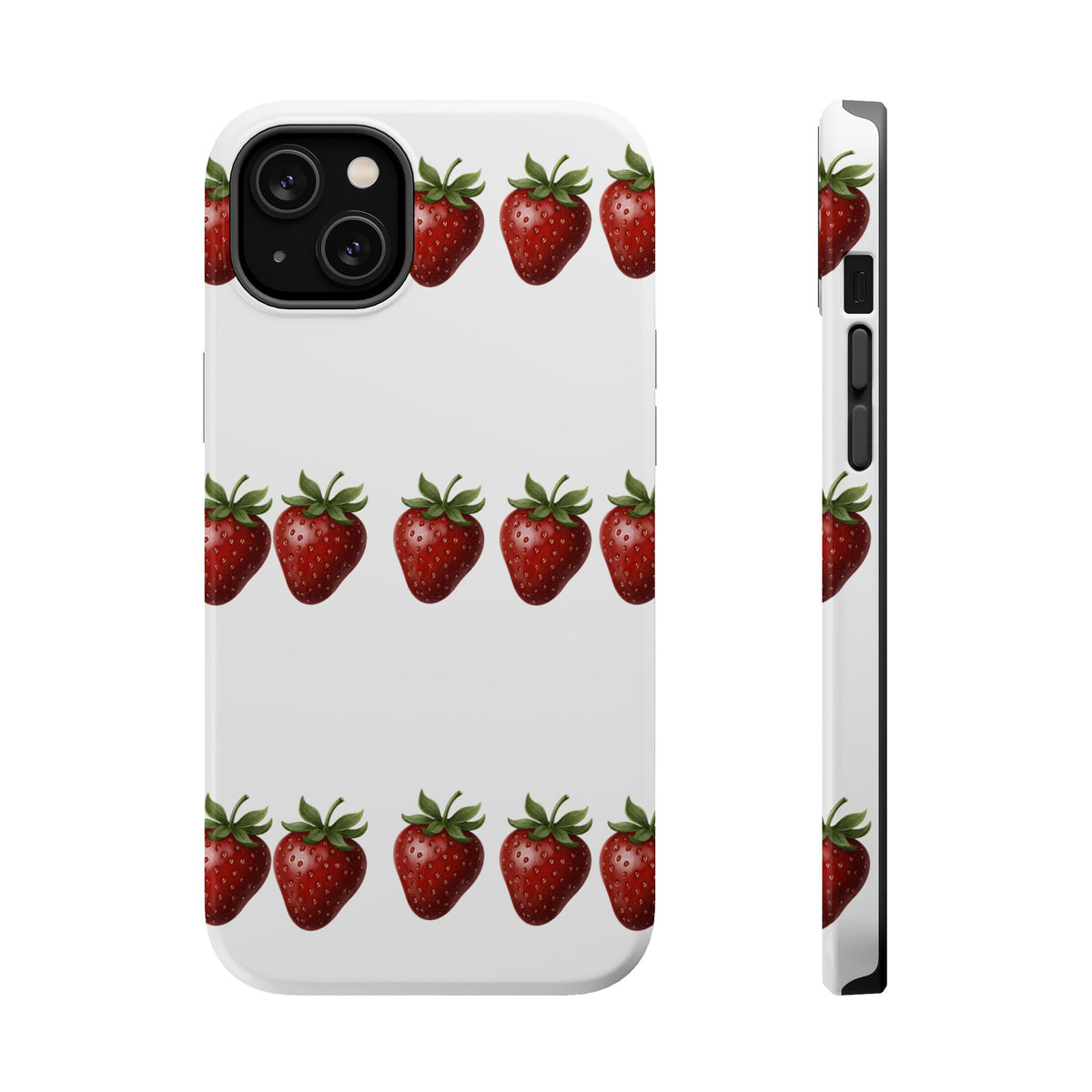 Strawberry Row Phone Case — White MagSafe Magnetic Impact-Resistant Cover