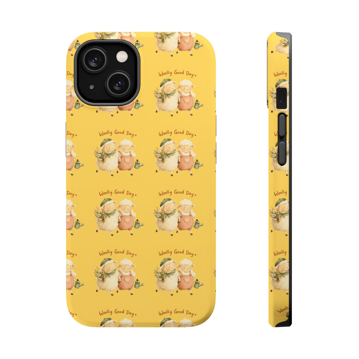 "Woolly Good Day" Phone Case — Yellow Sheep Pattern Magnetic Impact-Resistant Cover