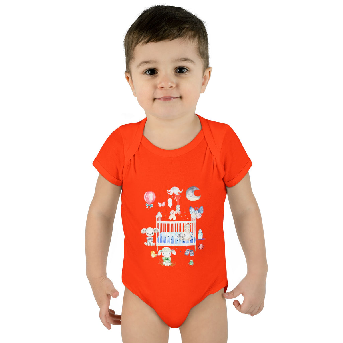 Baby Bodysuit — Whimsical Nursery Watercolor Animals & Moon Design