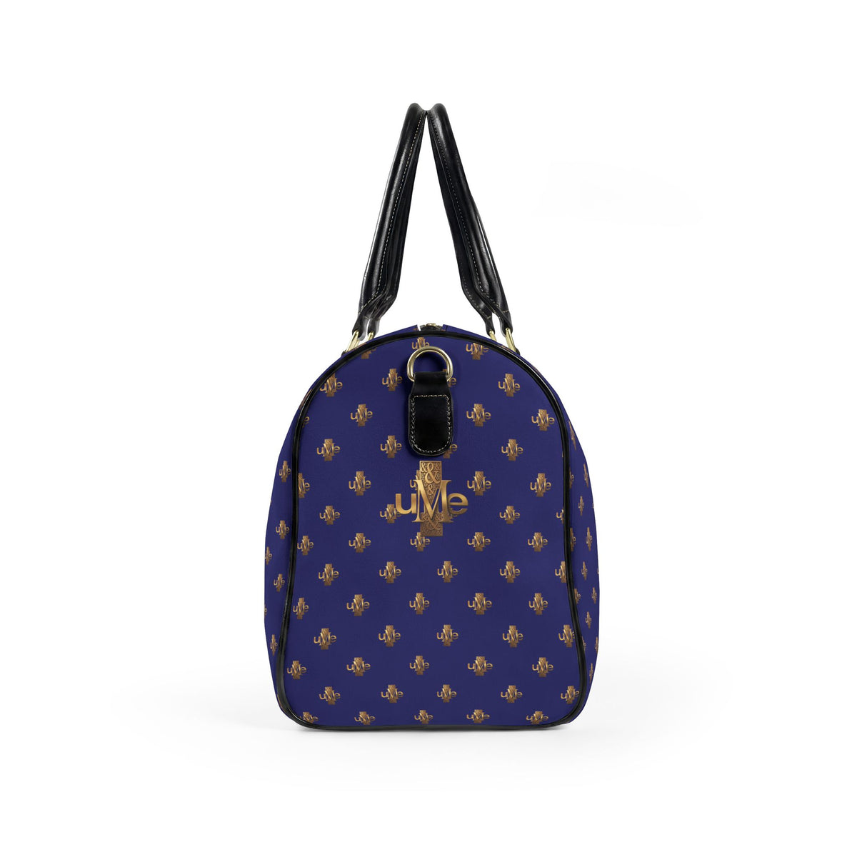 UME Logo Faux-Leather Travel Bag — Navy and Gold Weekender
