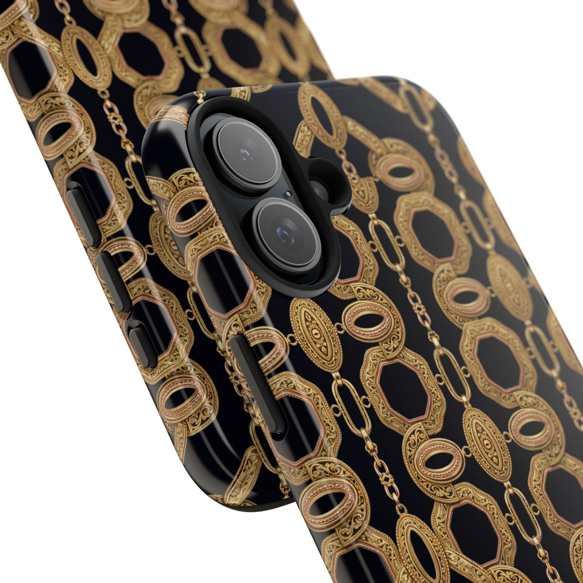 Gold Chain Phone Case — Black & Gold Ornate Chain All-Over Print Tough Cover
