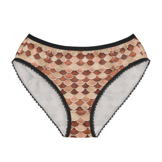 Scallop Tile Print Women’s Briefs — Terracotta Mermaid Scale Underwear