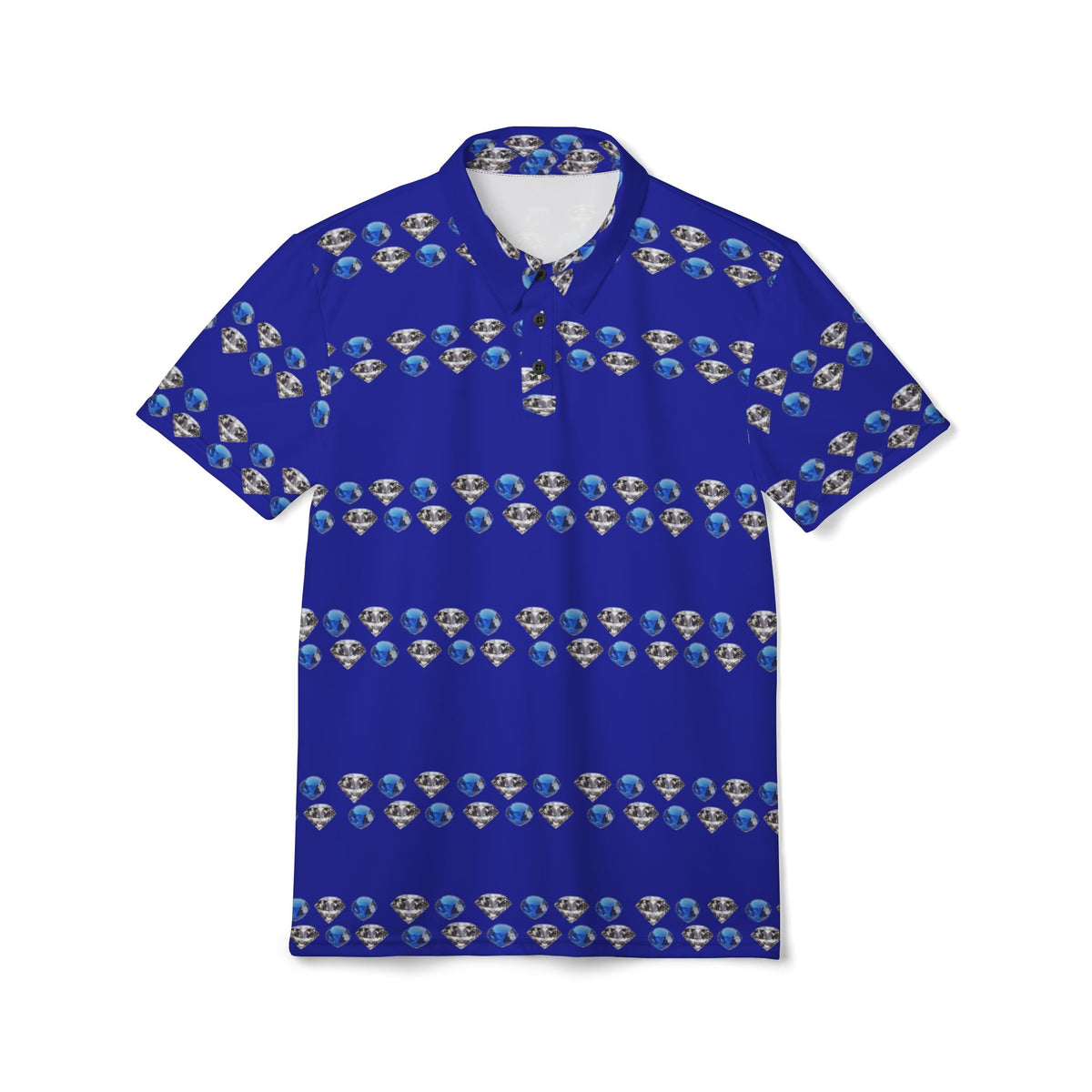 Blue Diamonds Polo Shirt — All-Over Gem & Diamond Pattern Polo