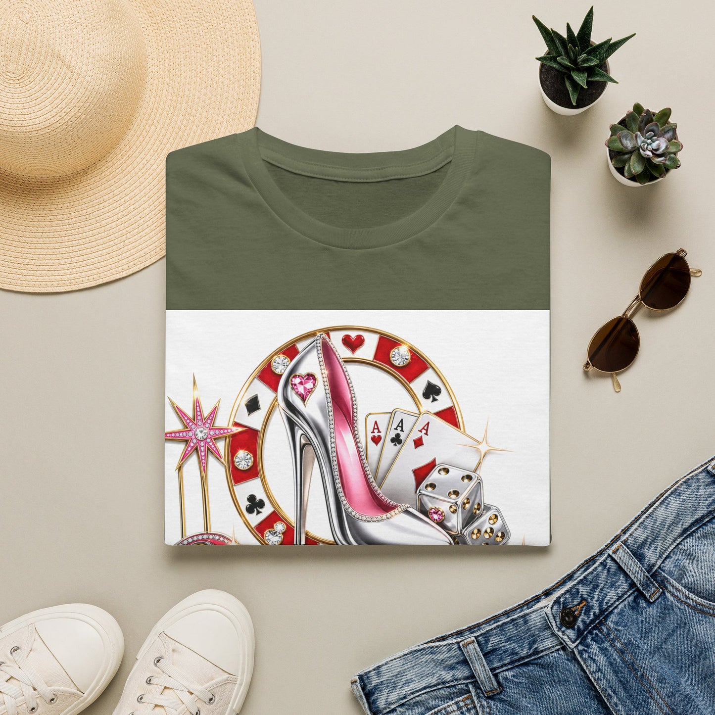 Las Vegas Casino Heels T-Shirt – Retro Vegas Cards & Dice Graphic
