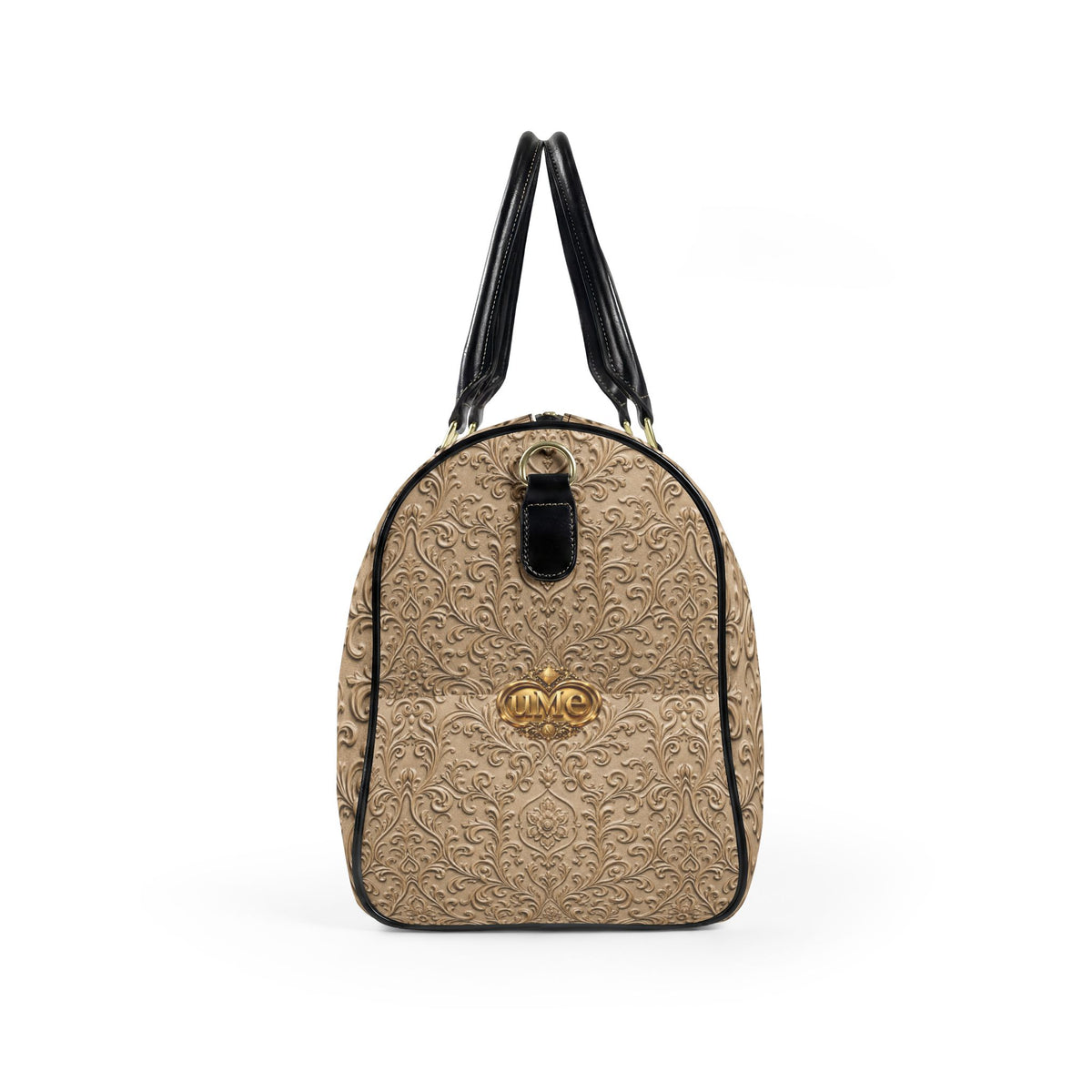 Beige Faux Leather Travel Bag — Ornate Scroll 'uMe' Weekender