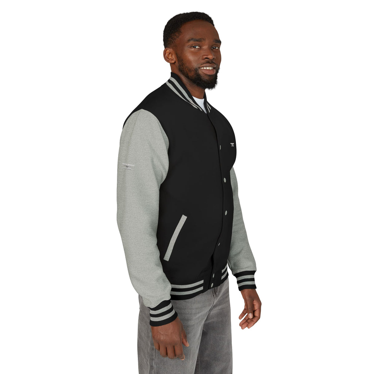 Black and White Varsity Jacket with Winged Logo