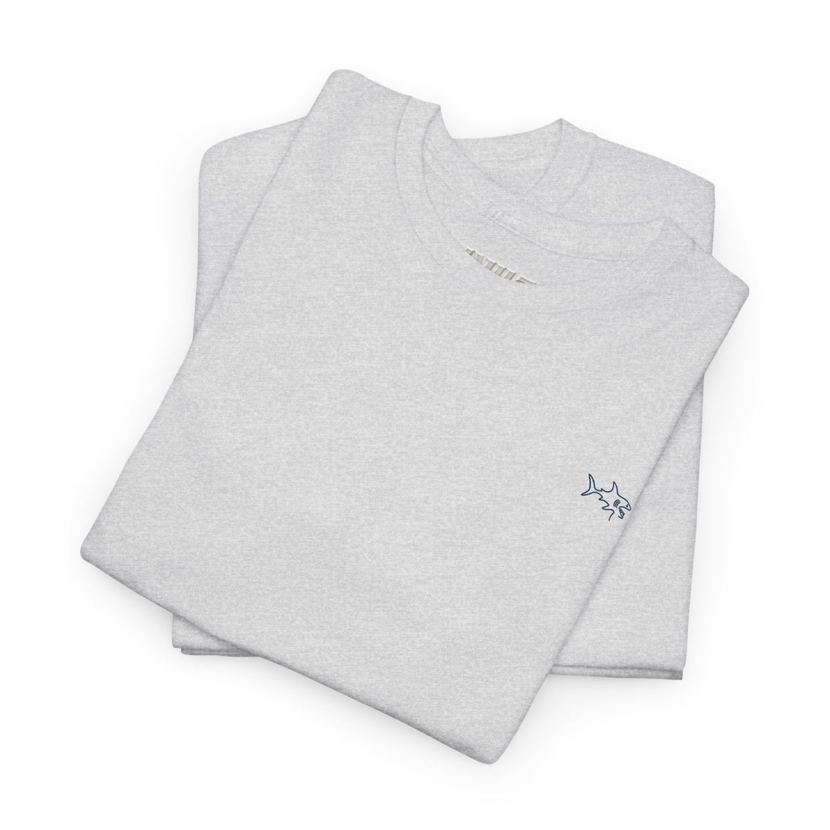 Minimalist string design Fish Tee — Small Chest Fish & Back 'OWE' Graphic