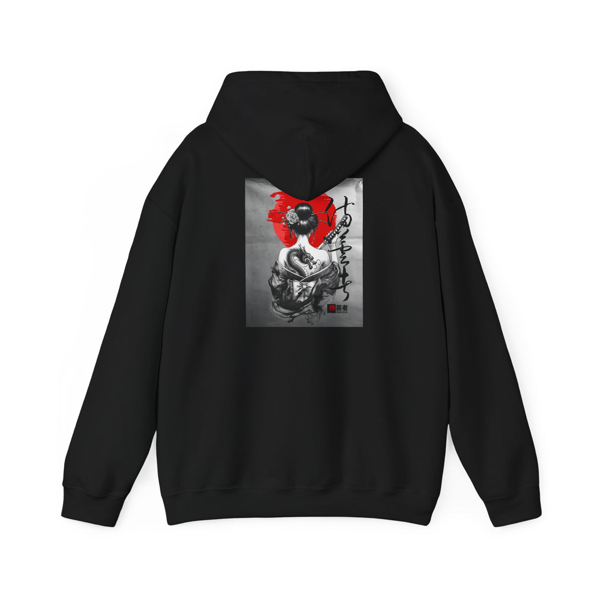 Samurai Poppy Hoodie — Japanese Ink Art Hooded Sweatshirt