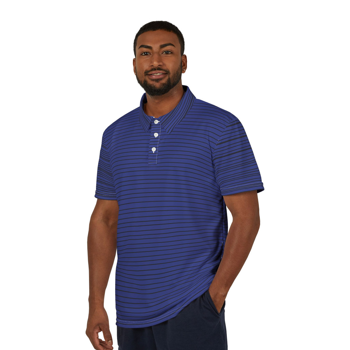 Striped Navy Performance Polo — Men's Smart Casual Polo Shirt