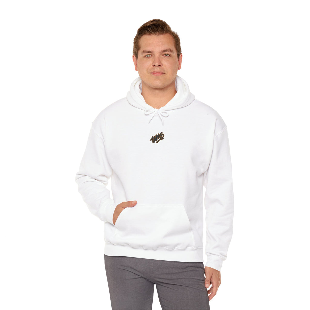 Hoodie — White UME Black Logo All-Over Print