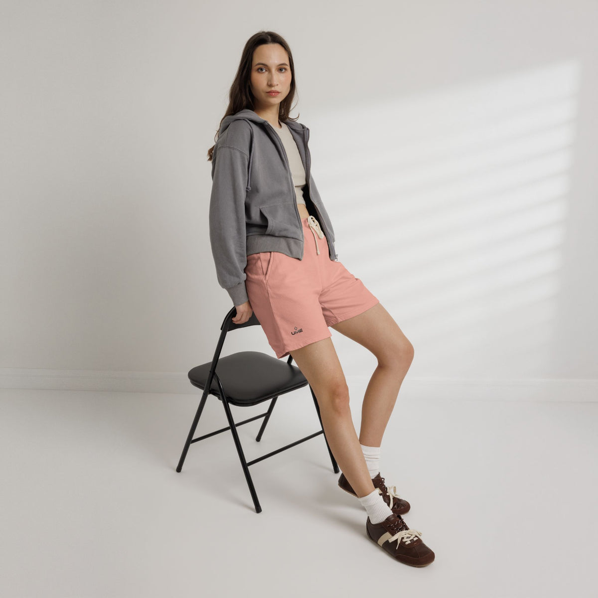Fleece Sweat Shorts — Garment-Dyed UME Dark Grey Logo All-Over Print