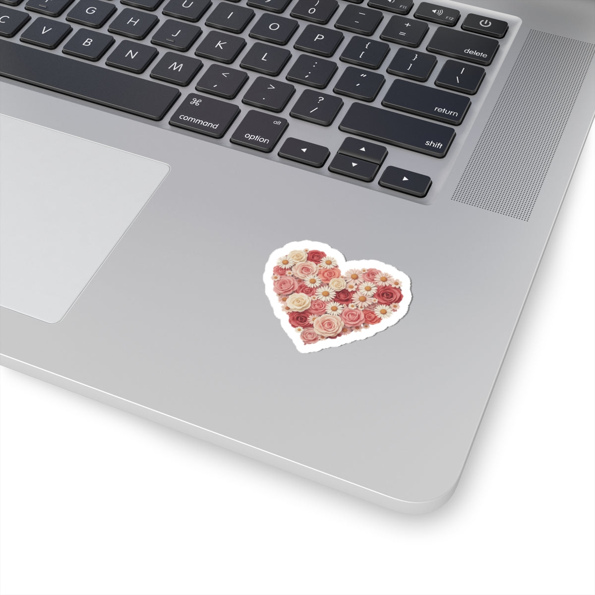 Floral Heart Kiss-Cut Sticker — Rose & Daisy Bouquet Decal