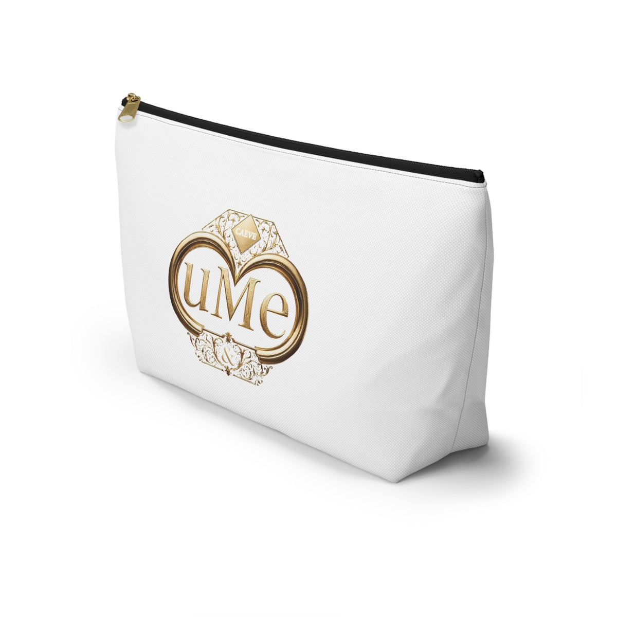 Accessory Pouch — White Elegant Gold Monogram 'uMe' Cosmetic Bag