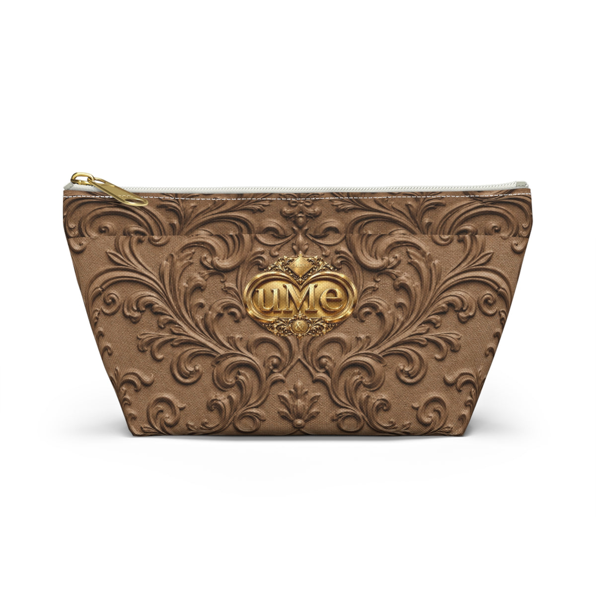 Brown UME Gold Crest Accessory Pouch — All-Over Print