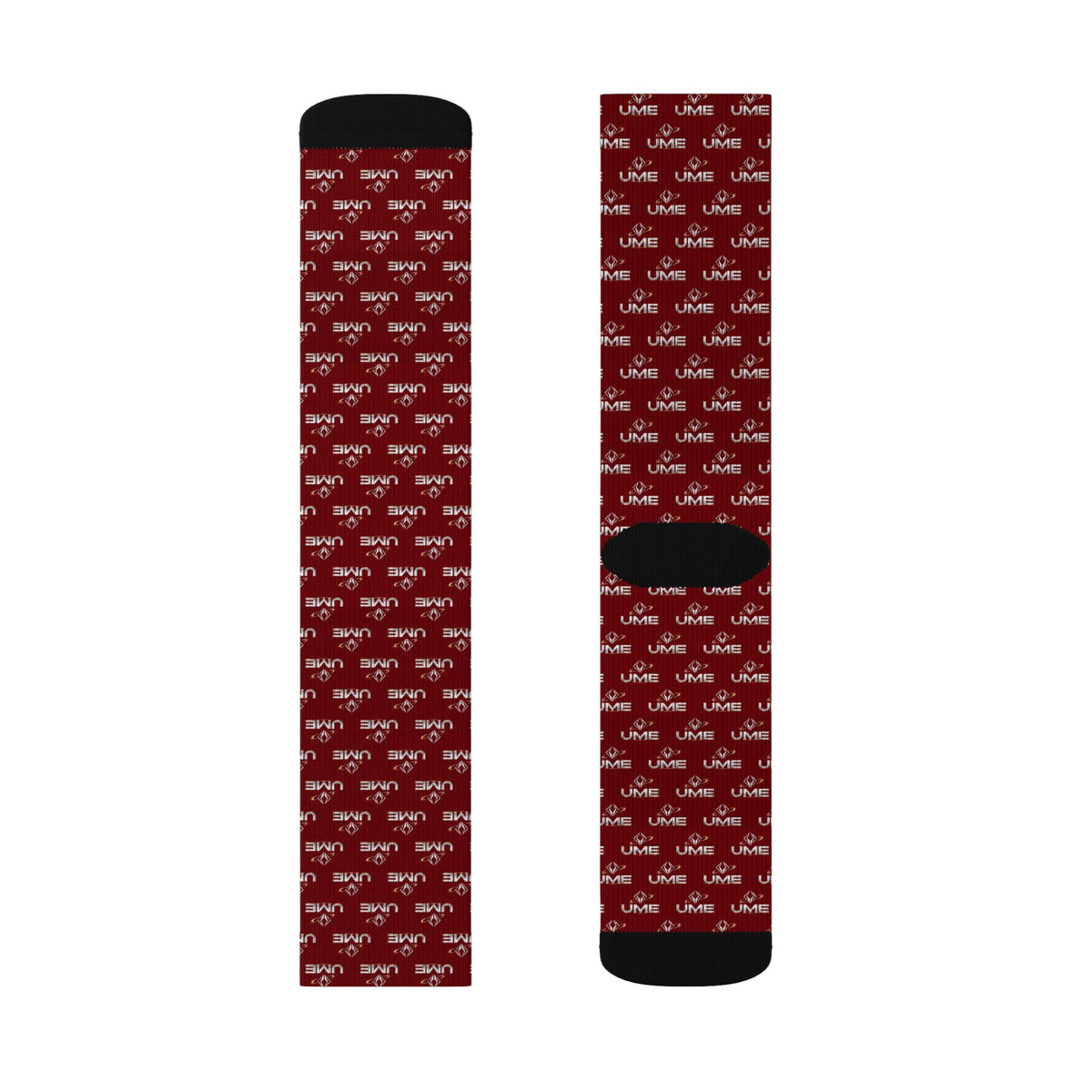 UME Monochrome Crew Socks — Burgundy All-Over Sublimation Print