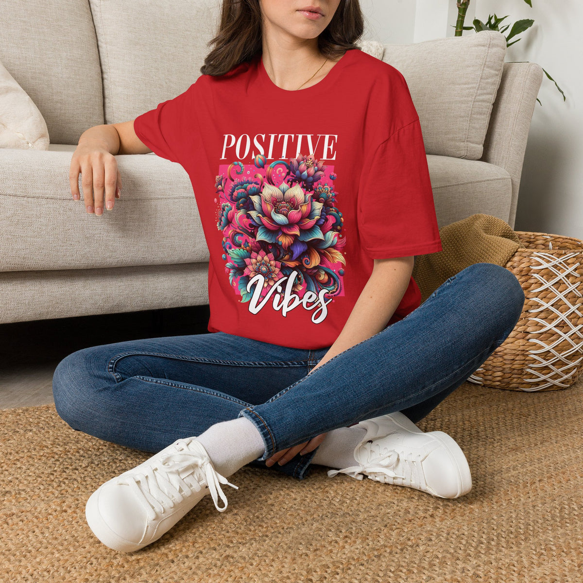Positive Vibes T‑Shirt — Floral Retro Graphic Tee