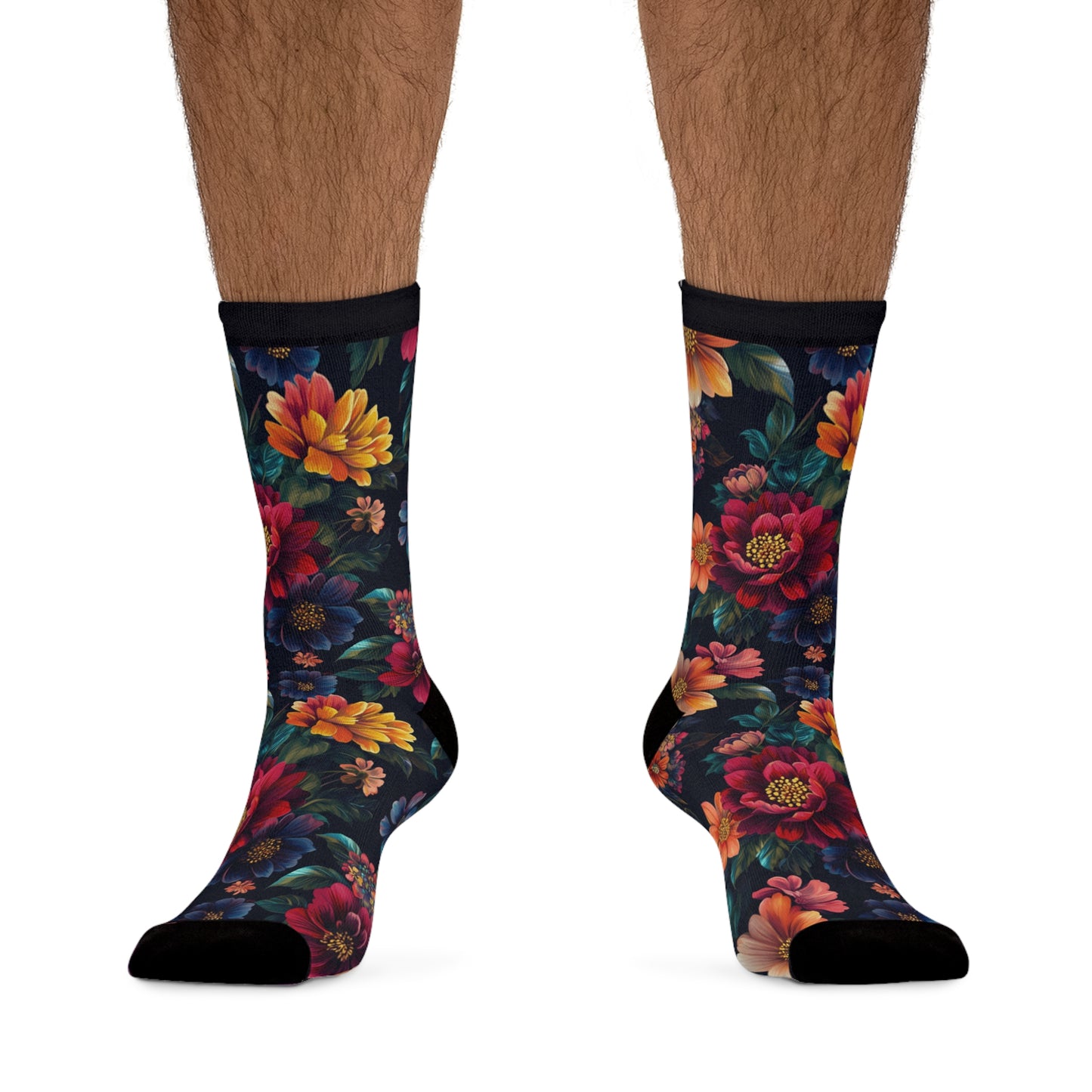 Floral Night Bloom Socks — Recycled Poly Colorful Flower Crew Socks