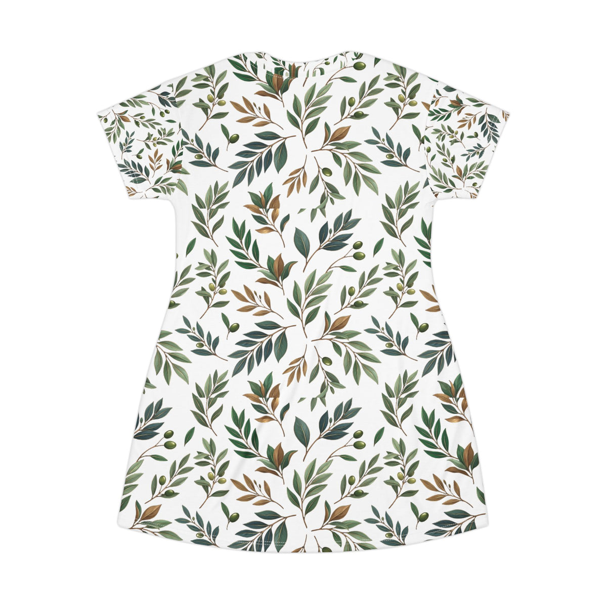 Botanical Leaf T-Shirt Dress — All-Over Print Floral Summer Dress