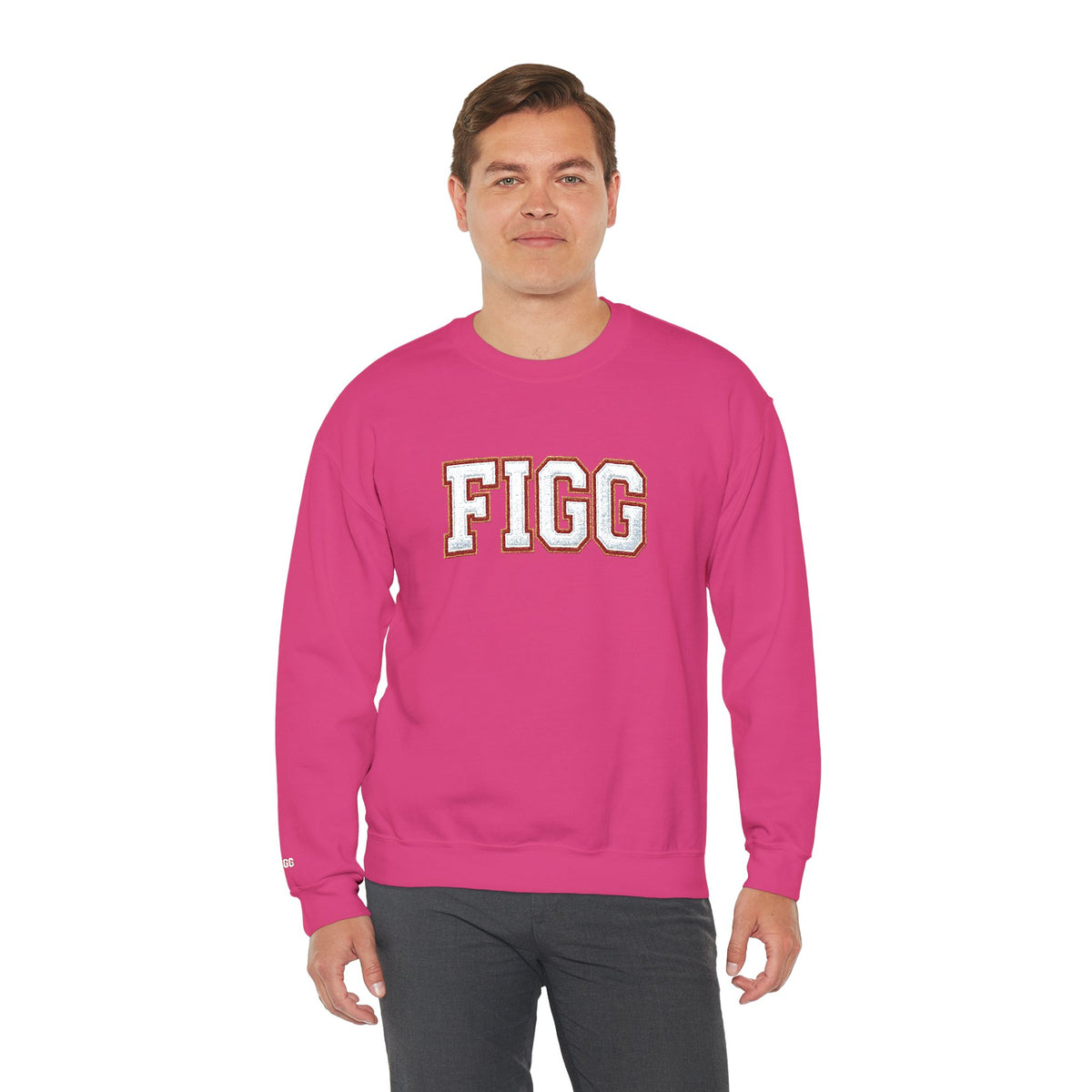 FFiGG Embroidered Collegiate Crewneck — Sport Grey, Black & More Colors