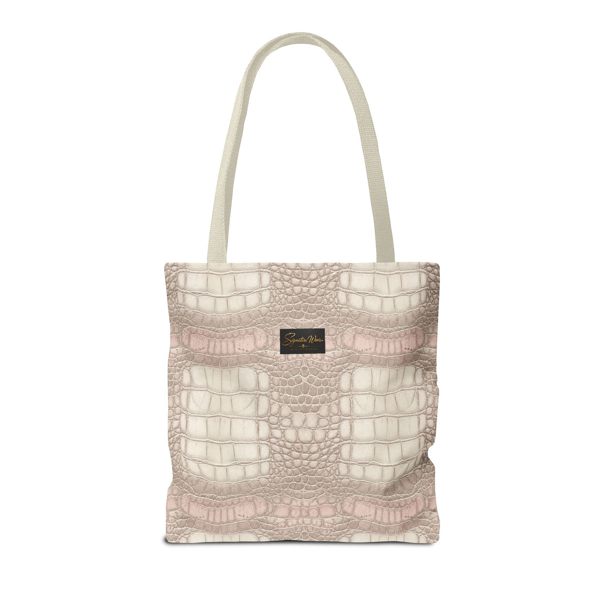 Croc Emboss Tote Bag — Blush Pink Crocodile Texture AOP Tote