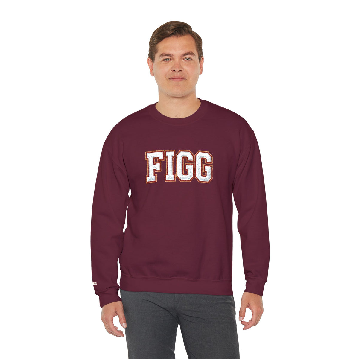 FFiGG Embroidered Collegiate Crewneck — Sport Grey, Black & More Colors